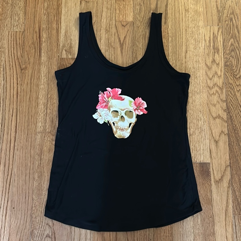 Skull Candy and Flower Design Black Tank Top